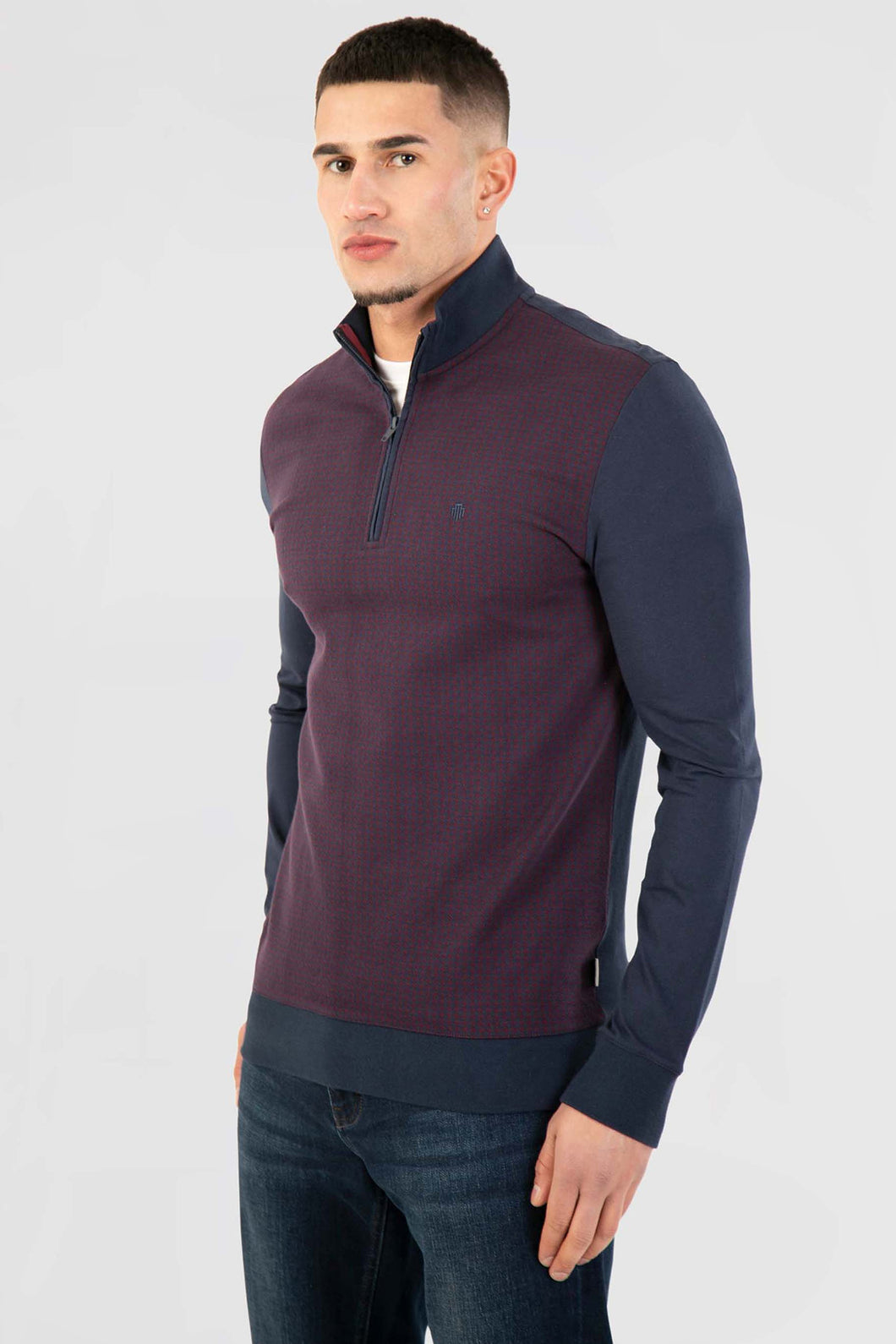 MISH MASH Hibok Funnel Neck Sweater - Wine Red Navy