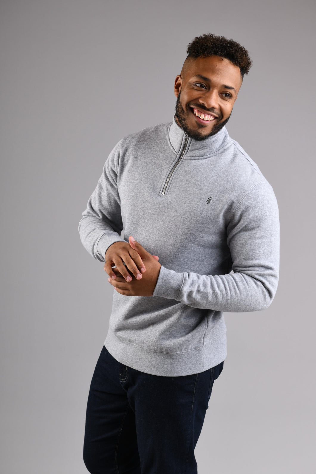 RICHMOND Half Zip Sweatshirt - Athletic Heather Grey